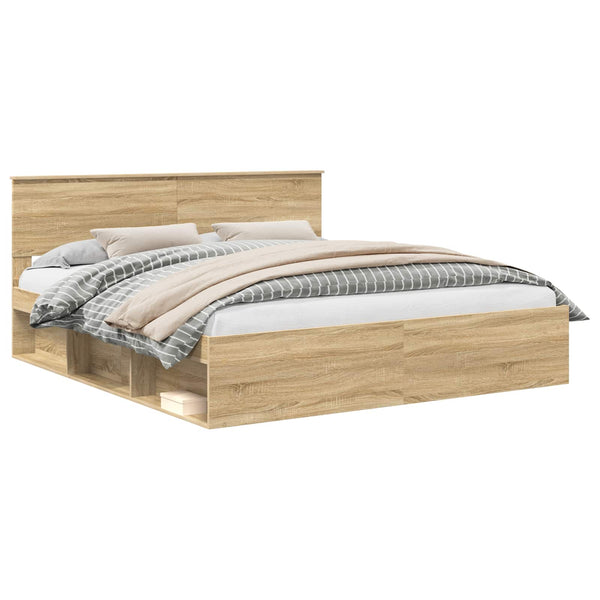 vidaXL Bed Frame with Headboard Sonoma 200 x 200 cm Engineered Wood