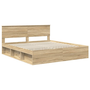 vidaXL Bed Frame with Headboard Sonoma 200 x 200 cm Engineered Wood