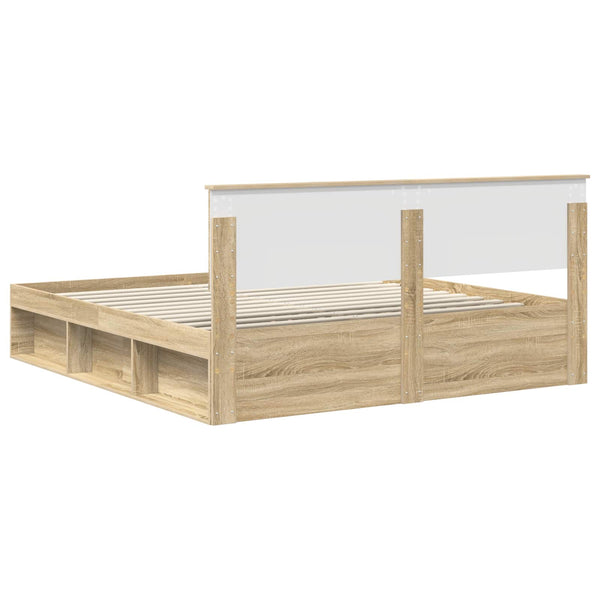 vidaXL Bed Frame with Headboard Sonoma 200 x 200 cm Engineered Wood