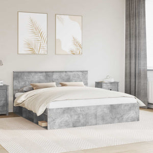 vidaXL Bed Frame with Headboard Concrete 200 x 200 cm Engineered Wood