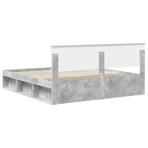 vidaXL Bed Frame with Headboard Concrete 200 x 200 cm Engineered Wood