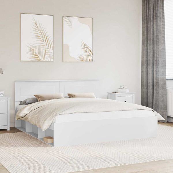 vidaXL Bed Frame with Headboard White 180 x 200 cm Engineered Wood