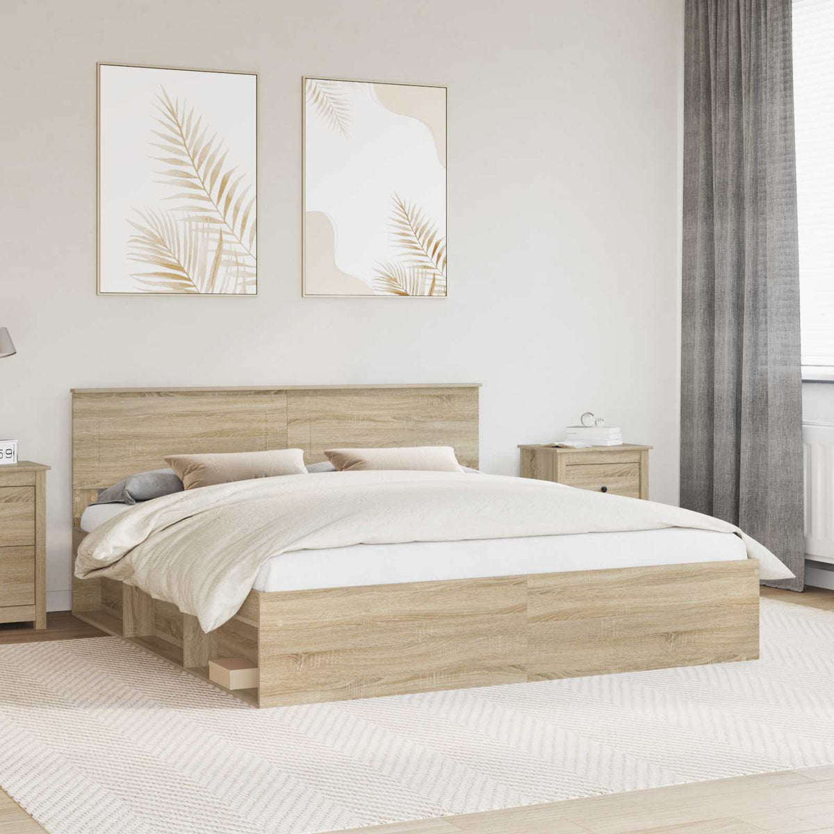 vidaXL Bed Frame with Headboard Sonoma 180 x 200 cm Engineered Wood