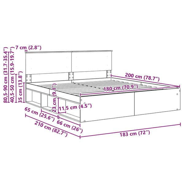 vidaXL Bed Frame with Headboard Sonoma 180 x 200 cm Engineered Wood