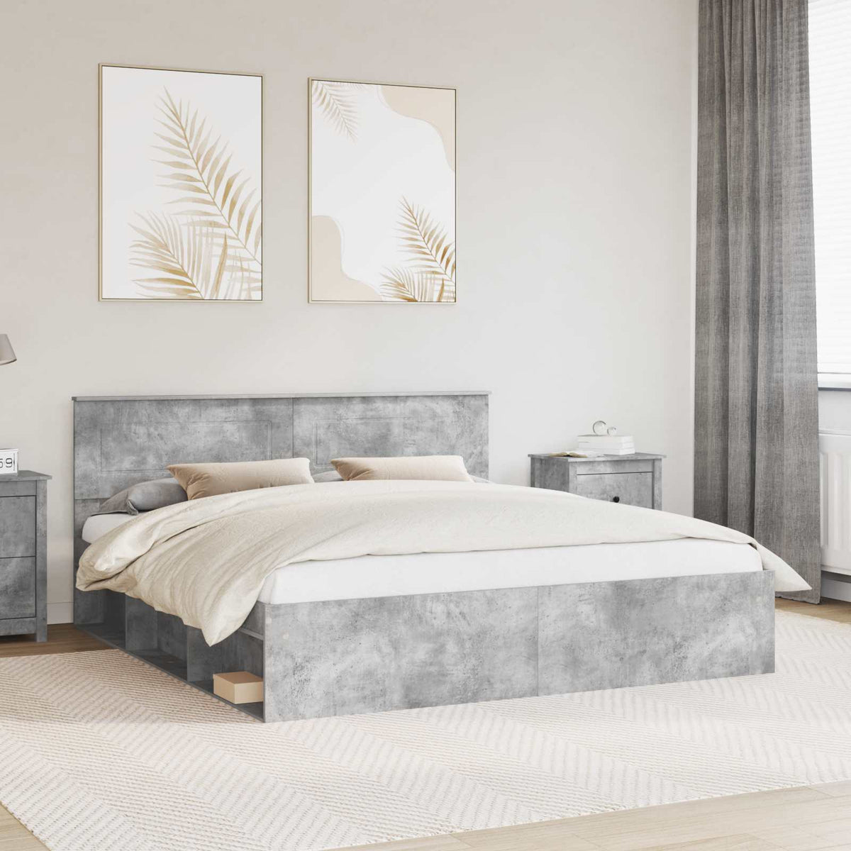 vidaXL Bed Frame with Headboard Concrete 180 x 200 cm Engineered Wood