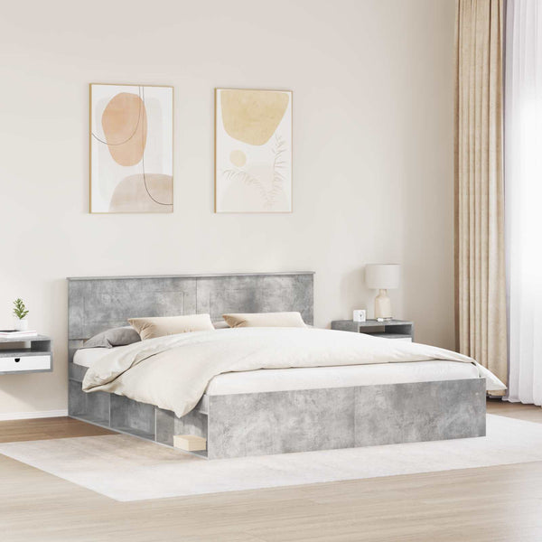 vidaXL Bed Frame with Headboard Concrete 180 x 200 cm Engineered Wood