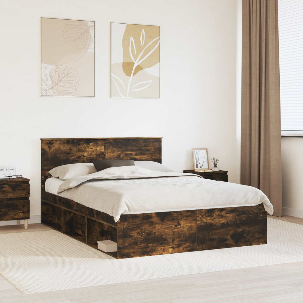 vidaXL Bed Frame Smoked Oak 160 x 200 cm Engineered Wood