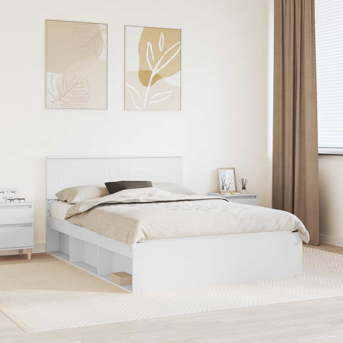 vidaXL Bed Frame with Headboard White 150 x 200 cm Engineered Wood
