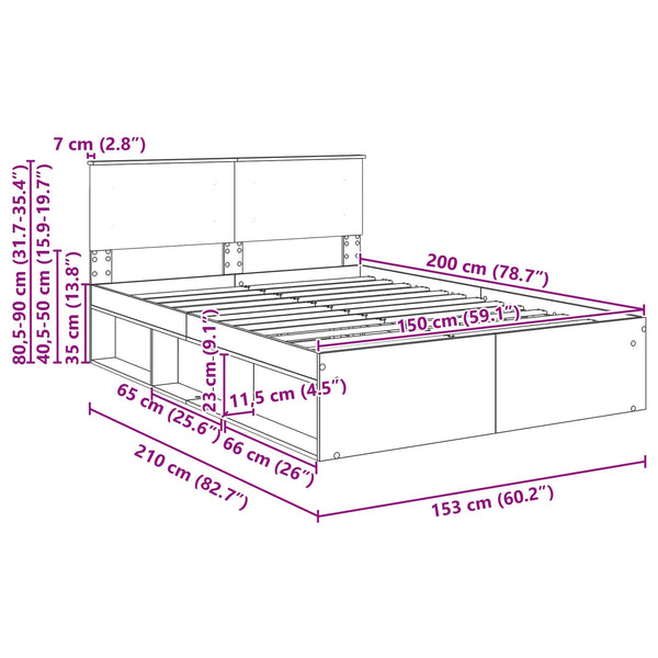 vidaXL Bed Frame Crafted Oak 150 x 200 cm Engineered Wood