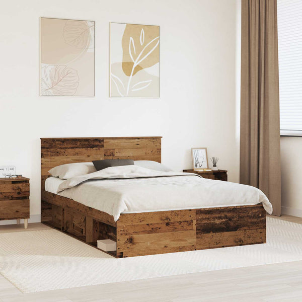 vidaXL Bed Frame with Headboard Reclaimed Wood 140 x 190 cm Engineered Wood