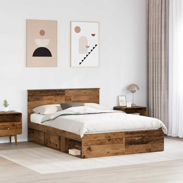 vidaXL Bed Frame with Headboard Reclaimed Wood 140 x 190 cm Engineered Wood