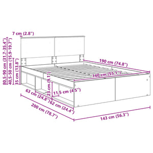 vidaXL Bed Frame Crafted Oak 140 x 190 cm Engineered Wood
