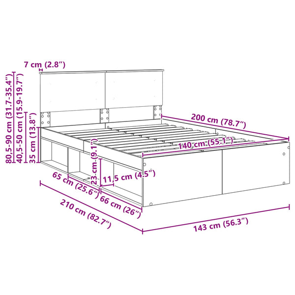 vidaXL Bed Frame with Headboard White 140 x 200 cm Engineered Wood