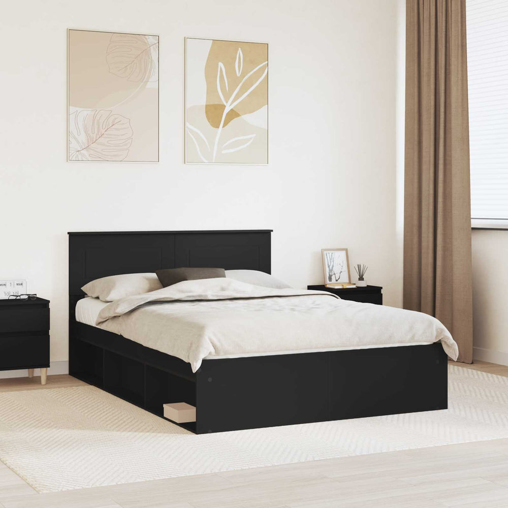 vidaXL Bed Frame with Headboard Black 140x200 cm Engineered Wood