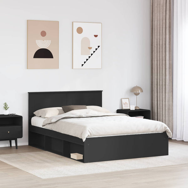 vidaXL Bed Frame with Headboard Black 140x200 cm Engineered Wood