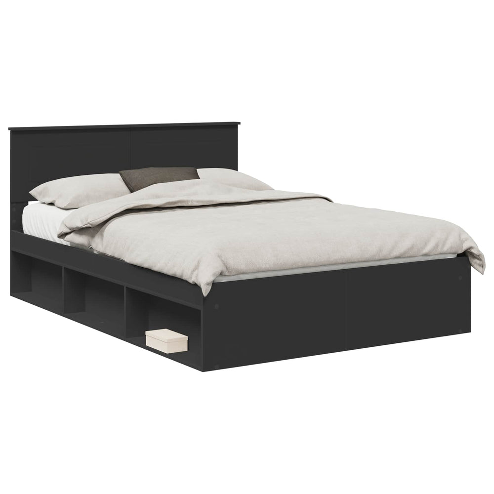 vidaXL Bed Frame with Headboard Black 140x200 cm Engineered Wood