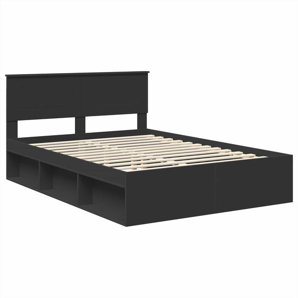 vidaXL Bed Frame with Headboard Black 140x200 cm Engineered Wood