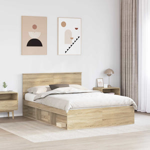vidaXL Bed Frame with Headboard Sonoma 140 x 200 cm Engineered Wood