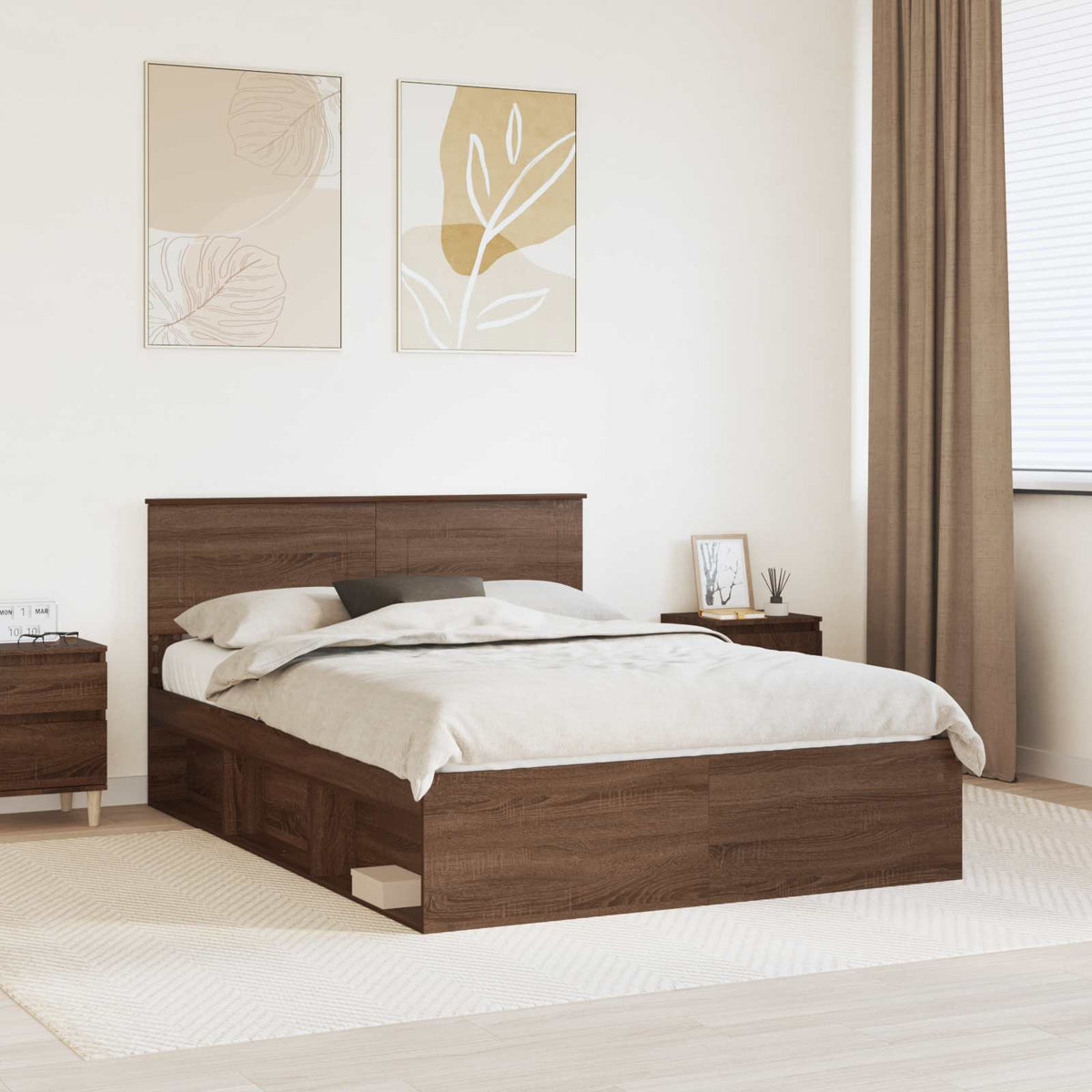 vidaXL Bed Frame Brown Oak Look 140 x 200 cm Engineered Wood
