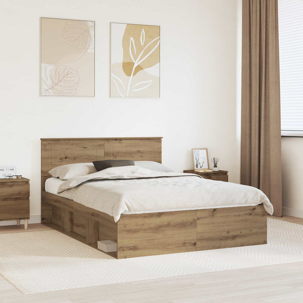 vidaXL Bed Frame Crafted Oak 140 x 200 cm Engineered Wood