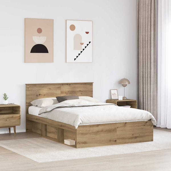 vidaXL Bed Frame Crafted Oak 140 x 200 cm Engineered Wood