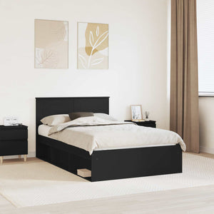 vidaXL Bed Frame with Headboard Black 135 x 190 cm Engineered Wood