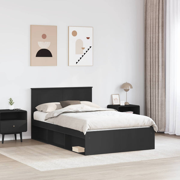 vidaXL Bed Frame with Headboard Black 135 x 190 cm Engineered Wood