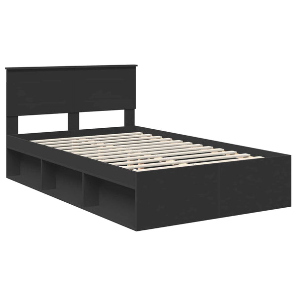 vidaXL Bed Frame with Headboard Black 135 x 190 cm Engineered Wood