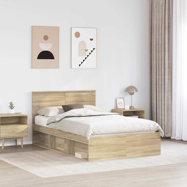 vidaXL Bed Frame with Headboard Sonoma Oak 135 x 190 cm Engineered Wood