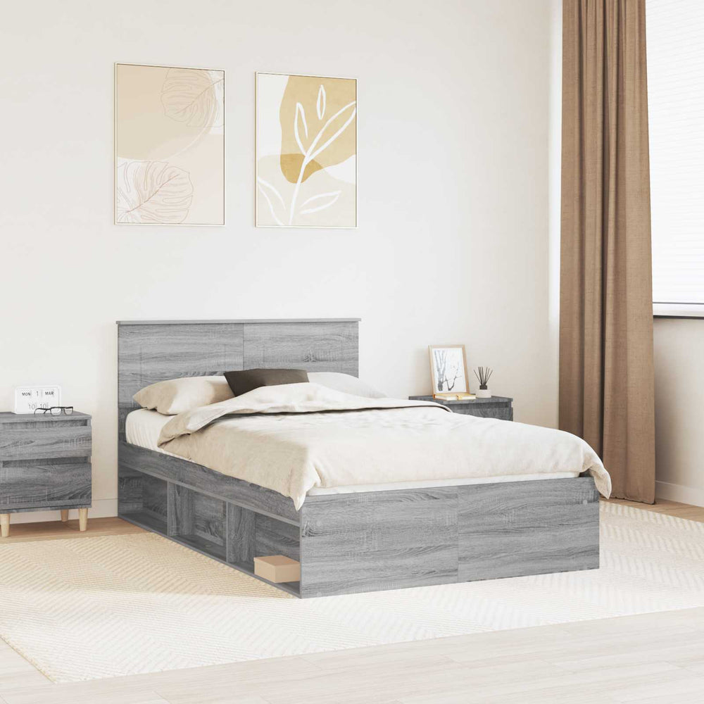 vidaXL Bed Frame Grey Sonoma 135 x 190 cm Engineered Wood