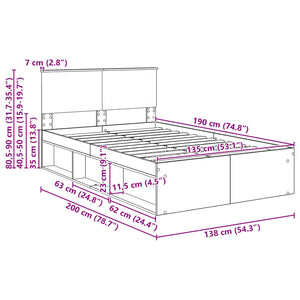 vidaXL Bed Frame Grey Sonoma 135 x 190 cm Engineered Wood