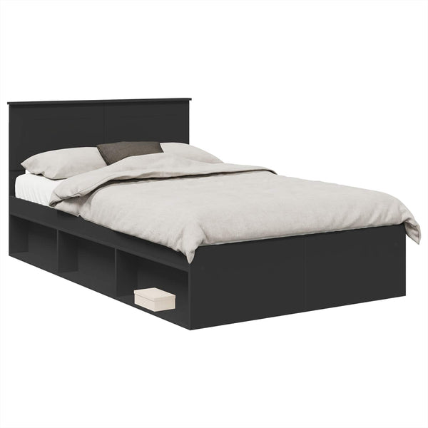 vidaXL Bed Frame with Headboard Black 120 x 190 cm Engineered Wood