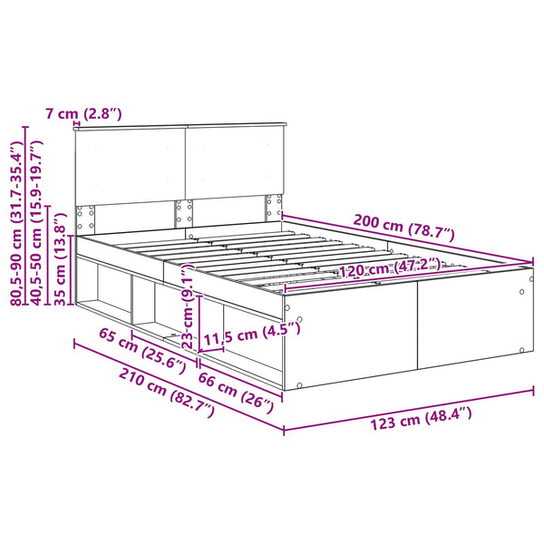 vidaXL Bed Frame with Headboard White 120 x 200 cm Engineered Wood