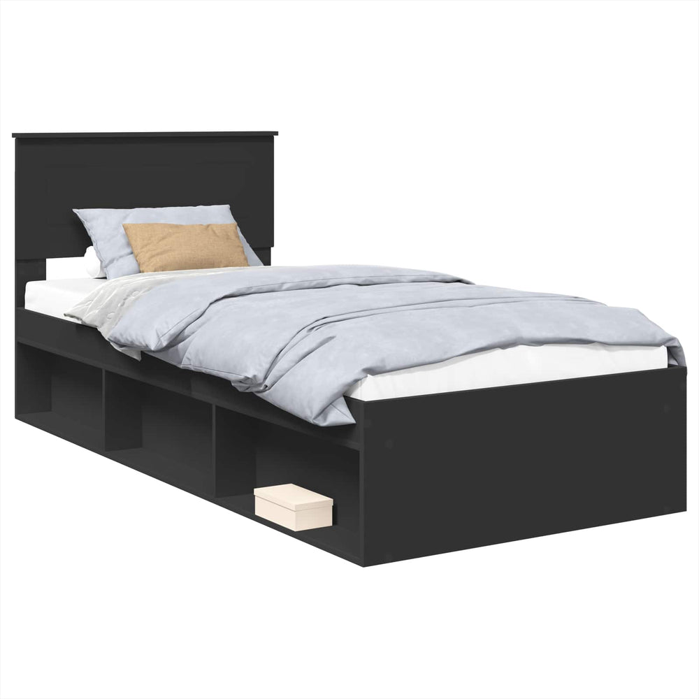 vidaXL Bed Frame with Headboard Black 100 x 200 cm Engineered Wood