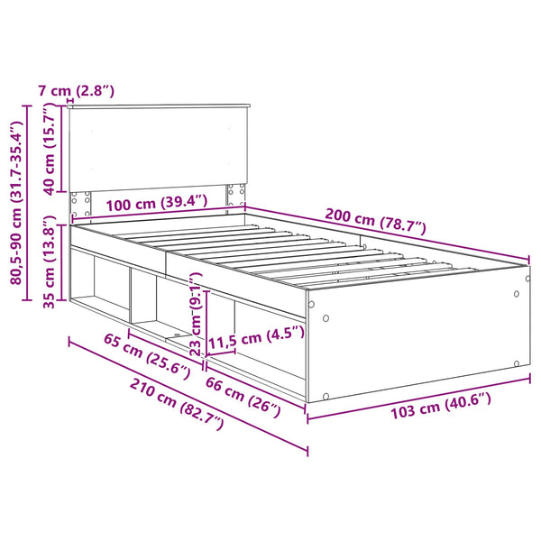 vidaXL Bed Frame with Headboard Black 100 x 200 cm Engineered Wood