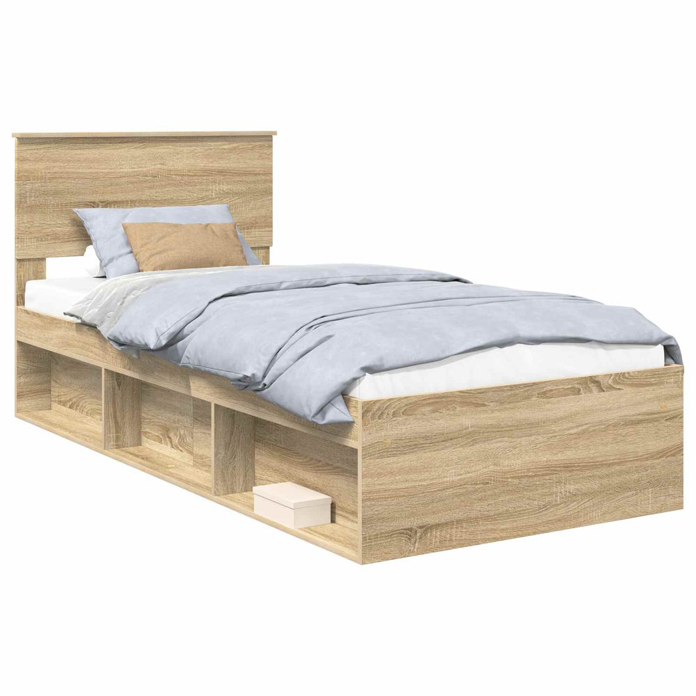 vidaXL Bed Frame with Headboard Sonoma 100 x 200 cm Engineered Wood