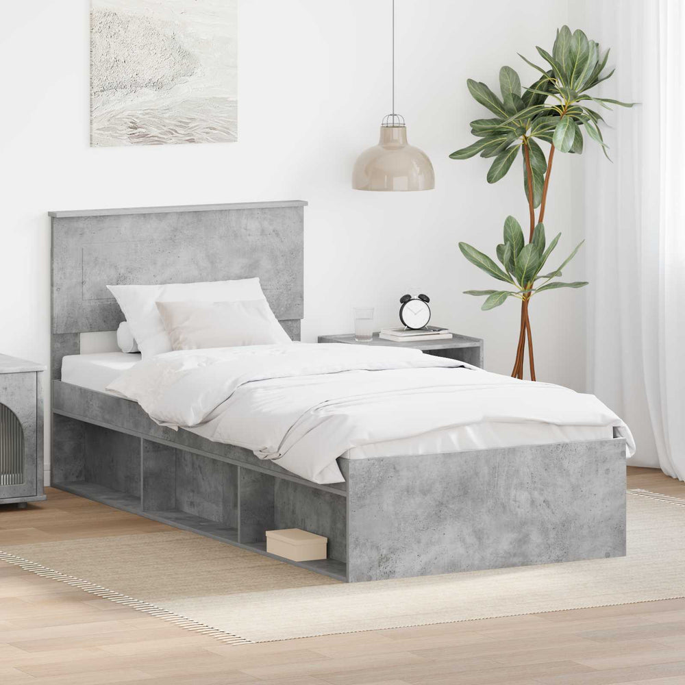 vidaXL Bed Frame with Headboard Concrete Grey 100 x 200 cm Engineered Wood