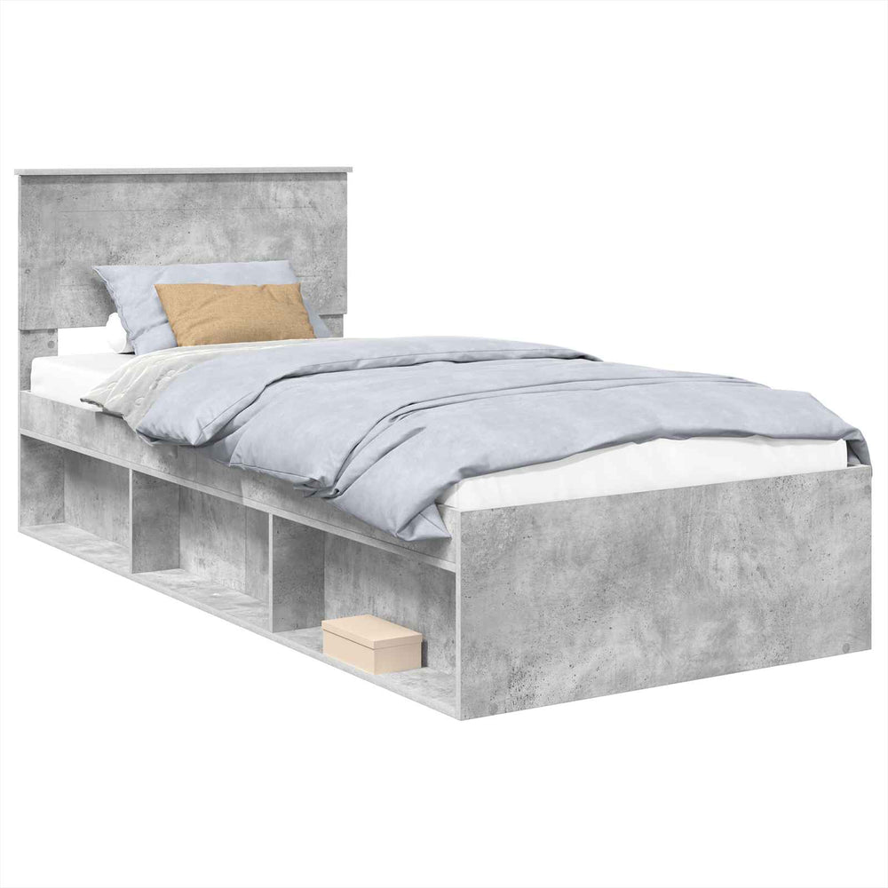 vidaXL Bed Frame with Headboard Concrete Grey 100 x 200 cm Engineered Wood
