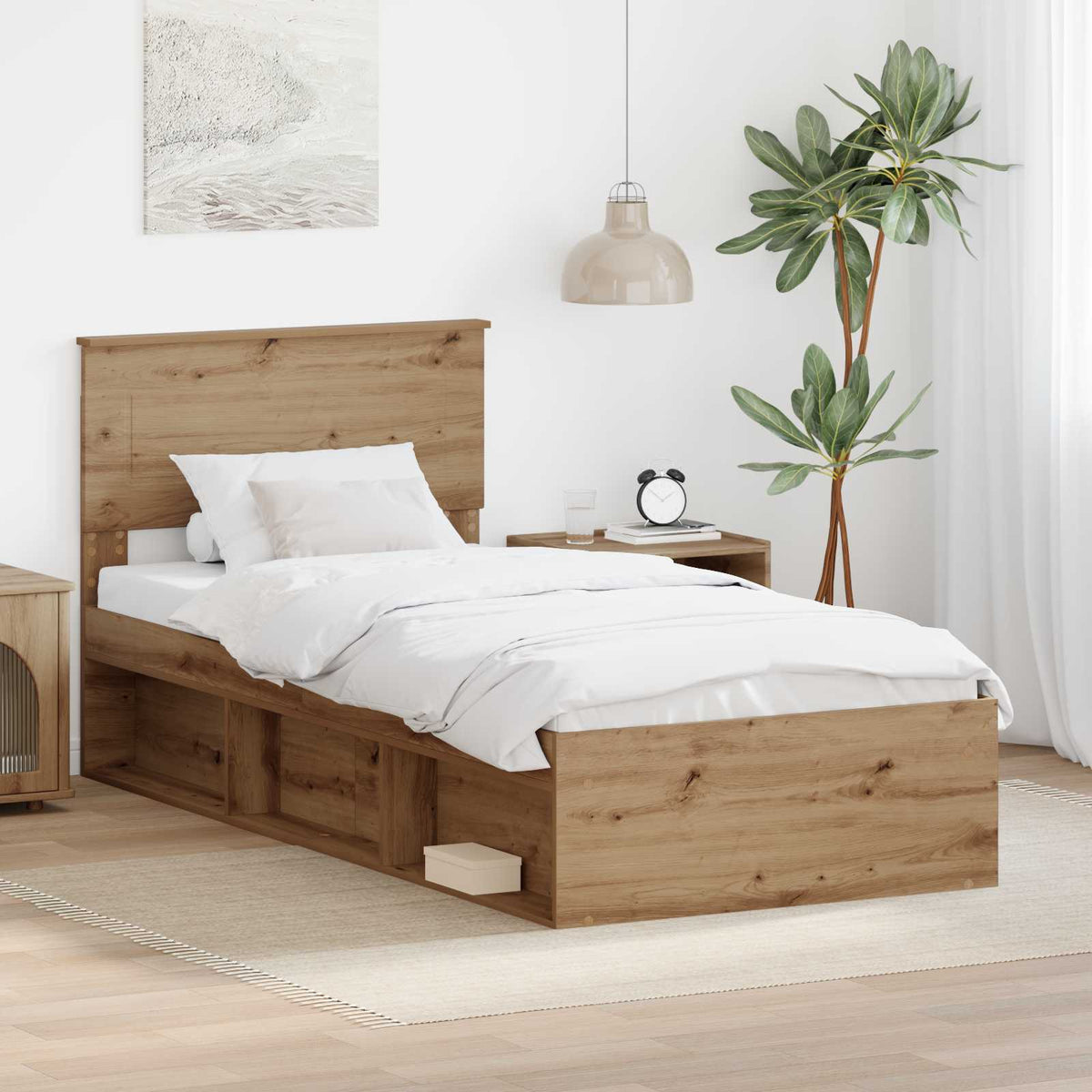 vidaXL Bed Frame Crafted Oak 100 x 200 cm Engineered Wood