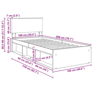 vidaXL Bed Frame Crafted Oak 100 x 200 cm Engineered Wood