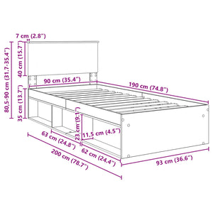 vidaXL Bed Frame with Headboard Black 90 x 190 cm Engineered Wood