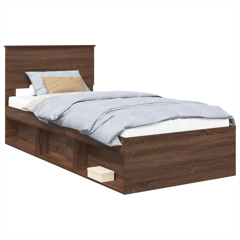 vidaXL Bed Frame Brown Oak Look 90 x 200 cm Engineered Wood