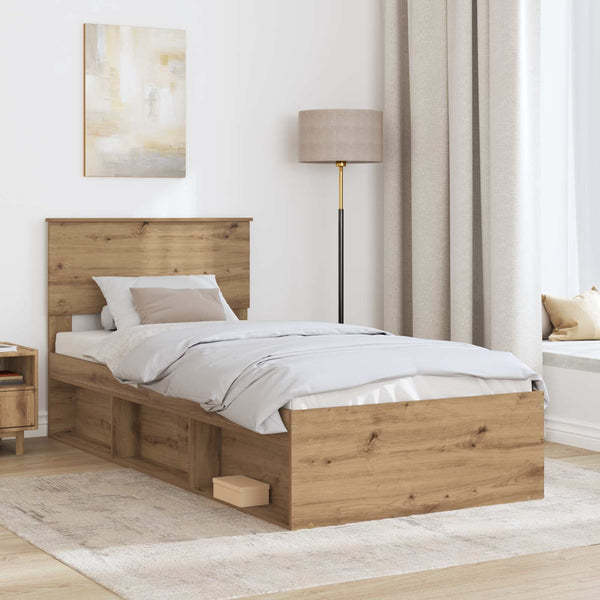 vidaXL Bed Frame Crafted Oak 90 x 200 cm Engineered Wood