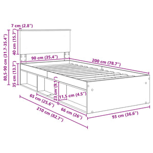 vidaXL Bed Frame Crafted Oak 90 x 200 cm Engineered Wood