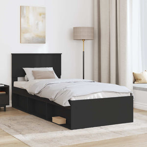 vidaXL Bed Frame with Headboard Black 75 x 190 cm Engineered Wood