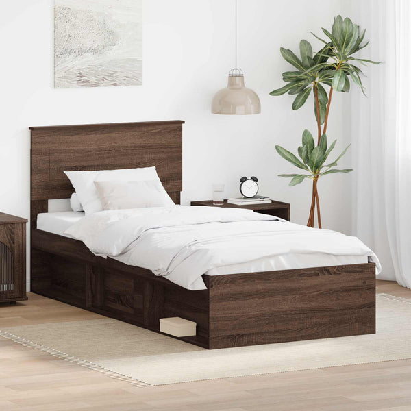 vidaXL Bed Frame Brown Oak Effect 75 x 190 cm Engineered Wood