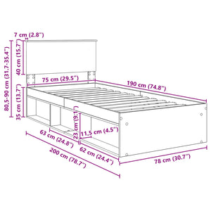 vidaXL Bed Frame Brown Oak Effect 75 x 190 cm Engineered Wood