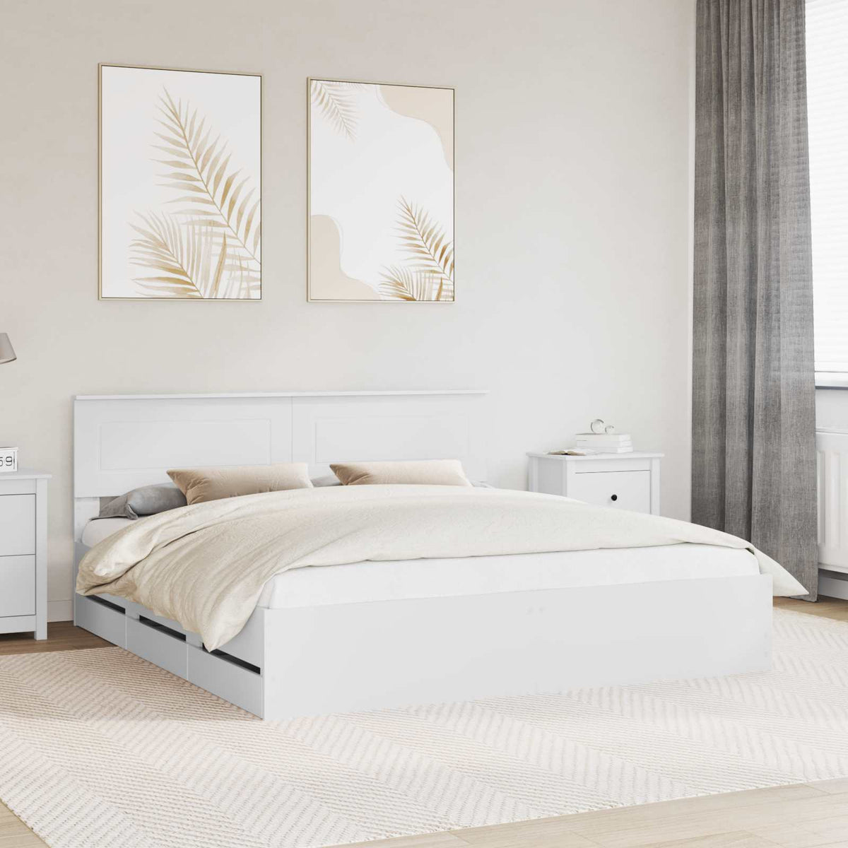 vidaXL Bed Frame with Drawers White 200 x 200 cm Engineered Wood