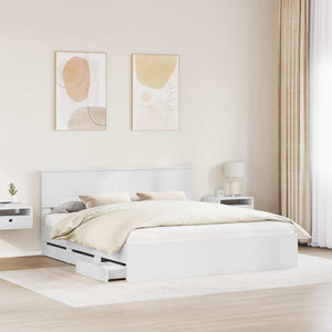 vidaXL Bed Frame with Drawers White 200 x 200 cm Engineered Wood