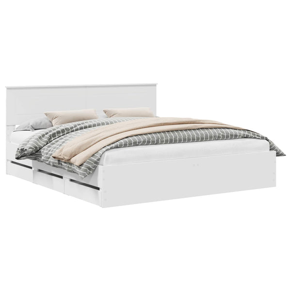 vidaXL Bed Frame with Drawers White 200 x 200 cm Engineered Wood